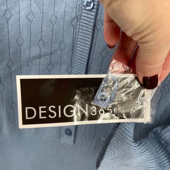 Design 365 Cardigan Sweater Size 2X Blue Button Detail Henley Diamond Knit - Picture 8 of 9